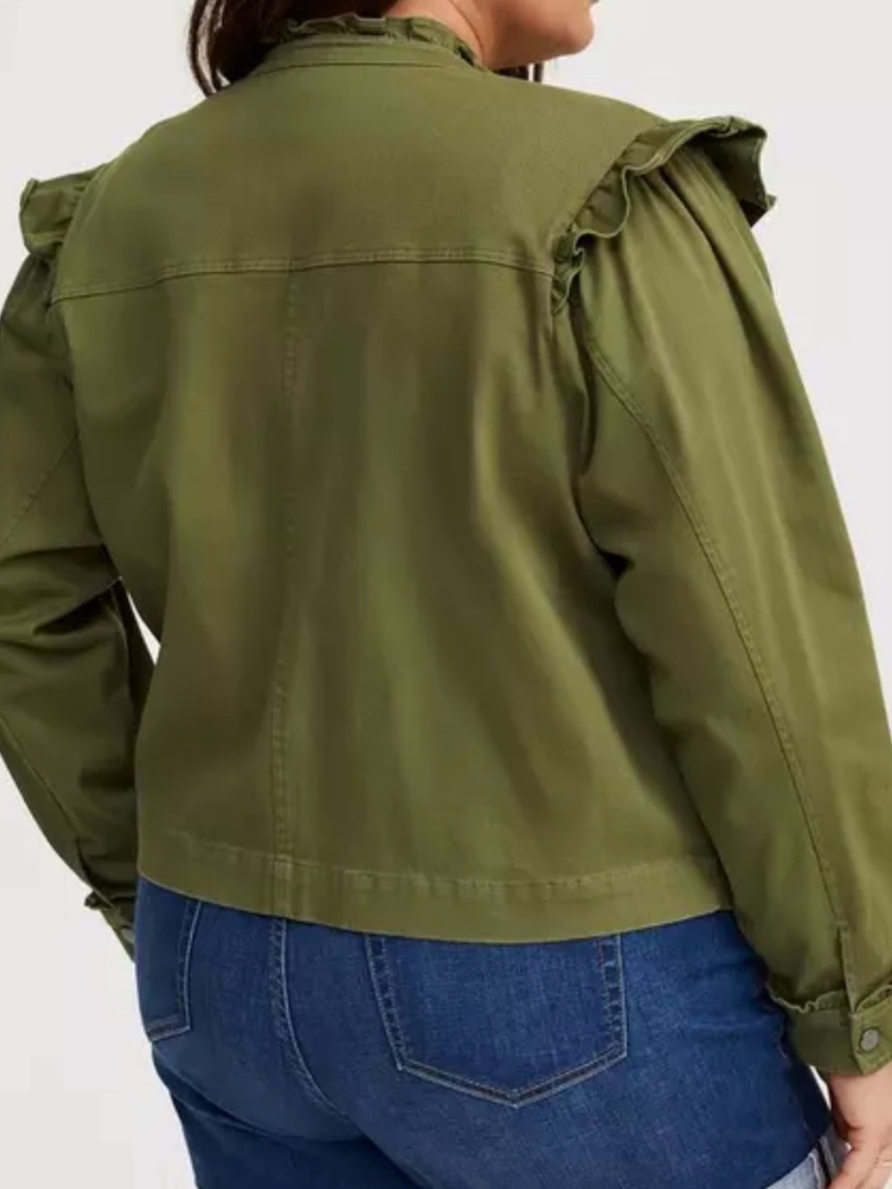 Torrid Olive green Twill Ruffle Utility Jacket Size 2X Military Moto Women - Picture 3 of 11